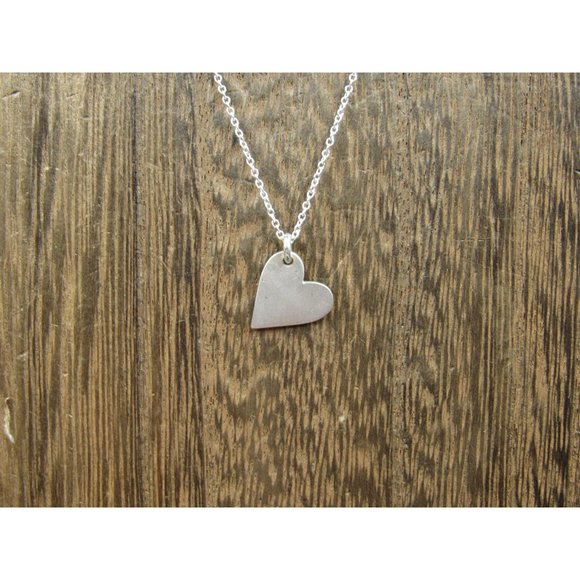 18 Inch Sterling Silver Simple Small Rustic Heart Necklace - Picture 1 of 6